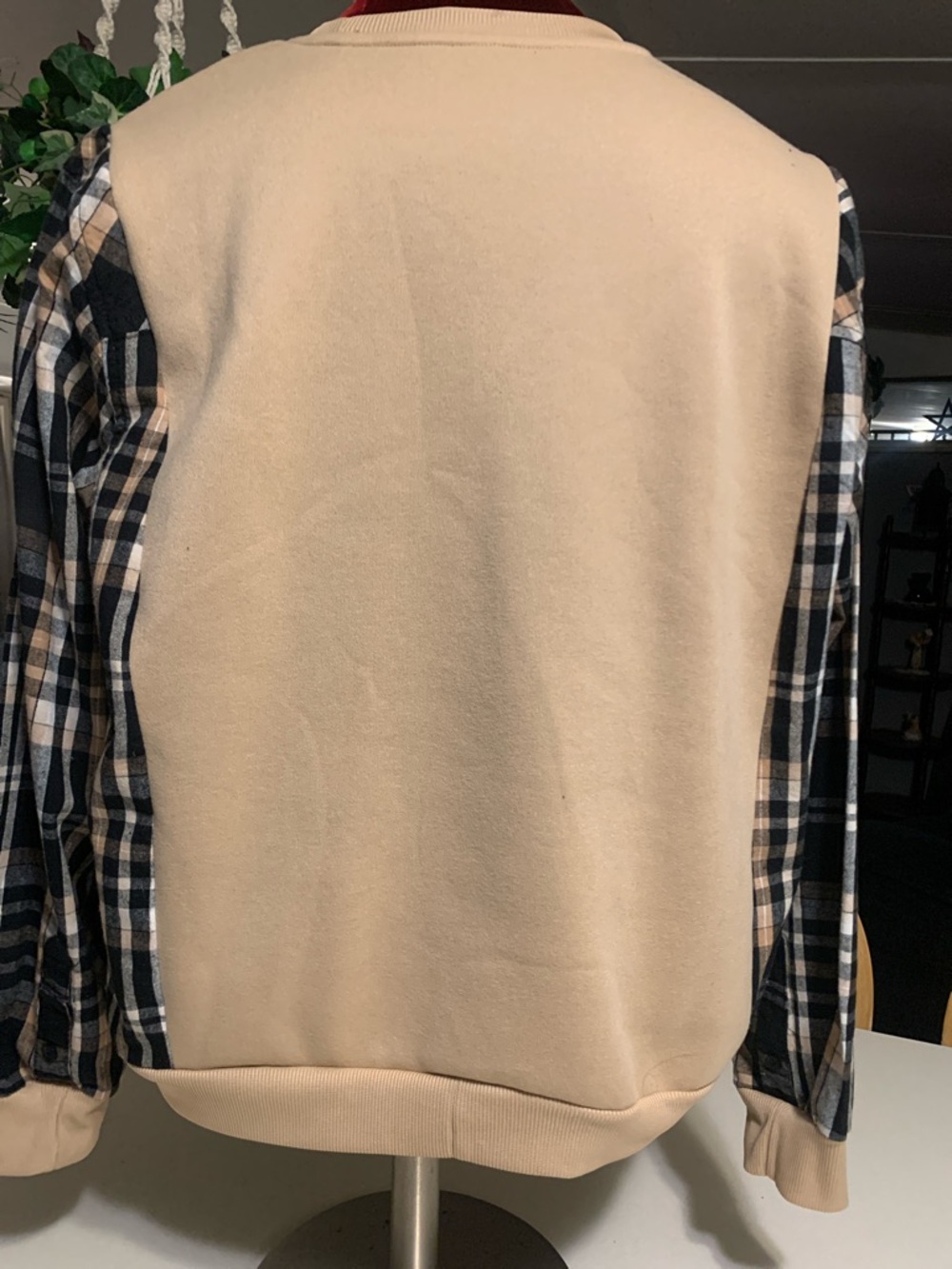 Upcycled Graphic Swestshirt Combined with a Men’s Plaid  Shirt - Picture 6 of 11